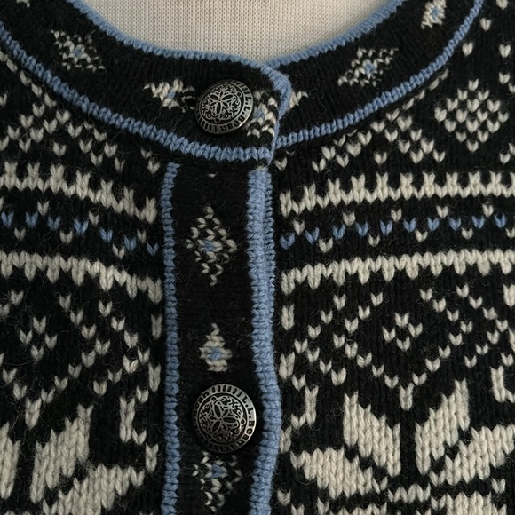 LL Bean EUC 100% Wool Norwegian Fair Isle Cardigan Sweater Sz L Mint Cond - Picture 2 of 9